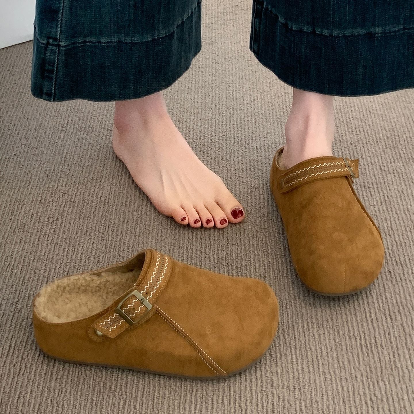 Thick Sole Half Slippers Women's Outer Wear 2025 New Autumn And Winter