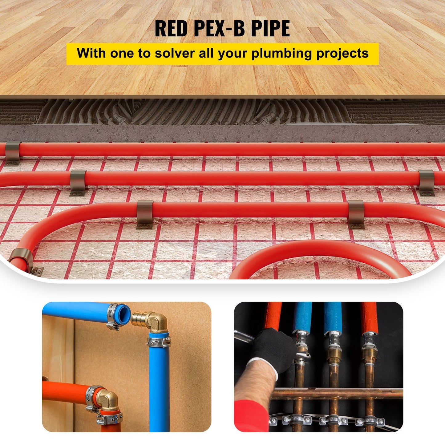 PEX Pipe, 1 Inch X 500 FT PEX Tubing, Non Oxygen Barrier Red PEX-B Pipe, Flexible PEX Water Line For RV Sewer Hose, Plumbing, Radiant Heating